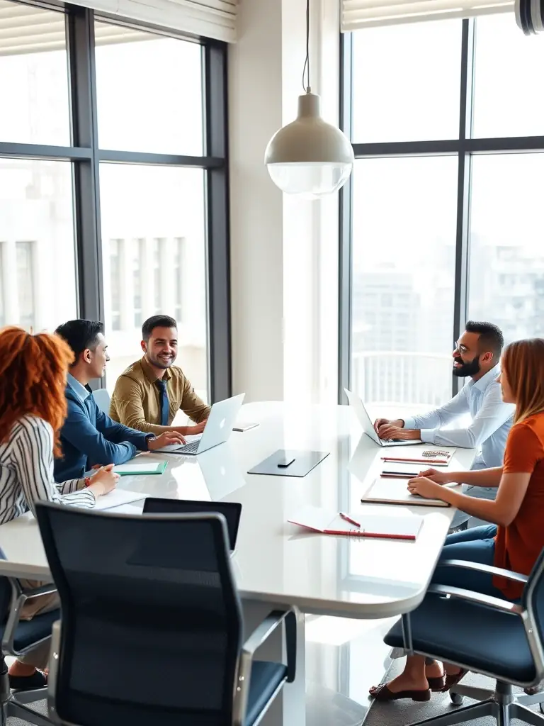 An image of a diverse team collaborating on a digital marketing strategy, incorporating Vietnamese cultural elements.