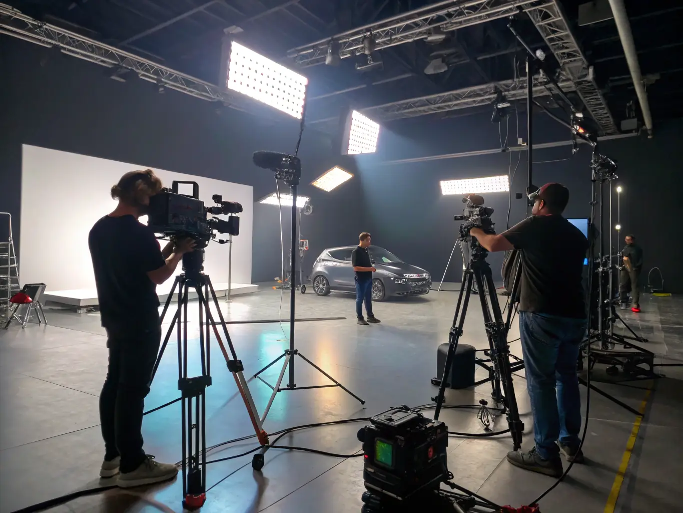 A vibrant scene depicting a video production studio where AI is assisting in creating culturally relevant content, showcasing traditional Vietnamese elements.