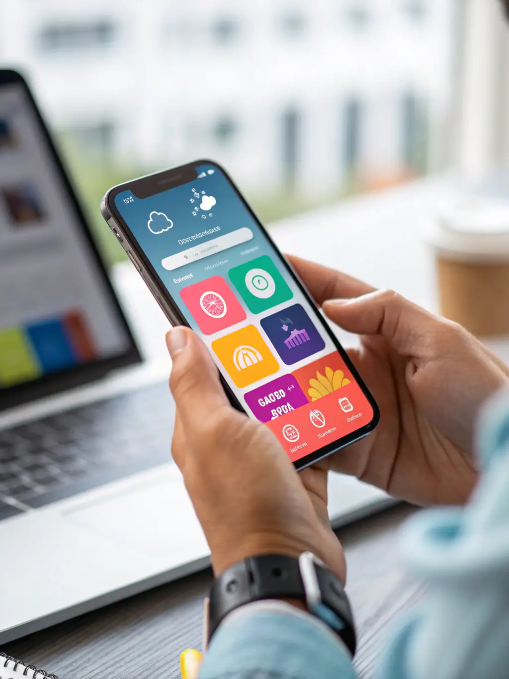 An image of a smartphone displaying a mobile-optimized website with Vietnamese art and design elements.